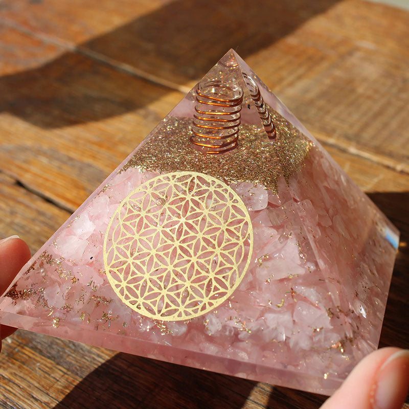 Olivenorma Clear Crystal With Rose Quartz Orgone Pyramid