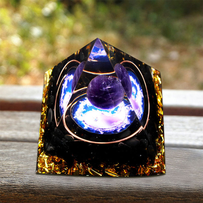 Olivenorma Black Tourmaline Amethyst Orgone Pyramid