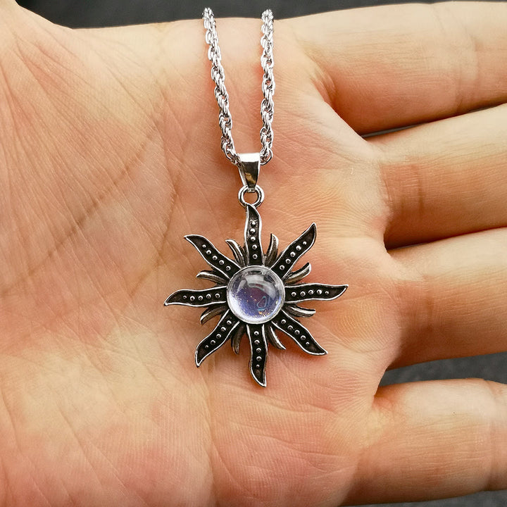 Olivenorma Natural Moonstone Sunflower Pendant Necklace