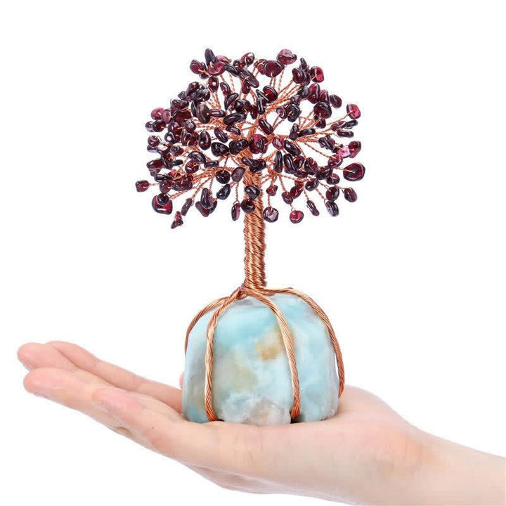 Olivenorma Garnet Leaves Amazonite Base Feng Shui Tree