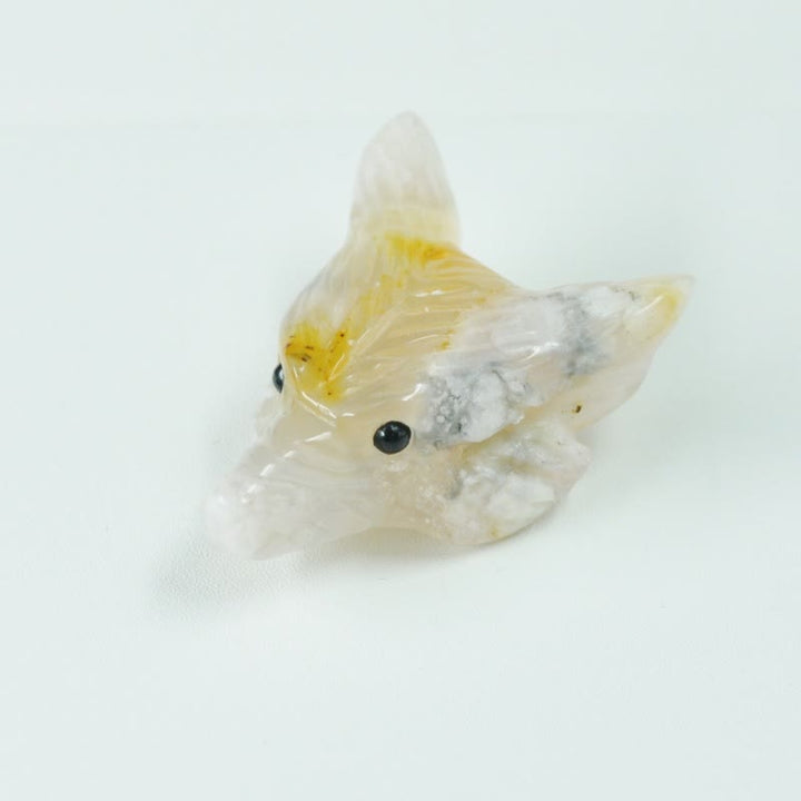 Olivenorma Spirit Guardian Wolf Head Crystal Carving Gemstone Decoration - Cherry Blossom Agate - With Card - image 35