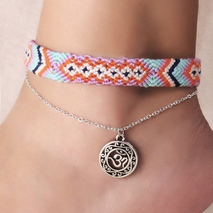 Olivenorma Handwoven Cotton Rope OM Pendant Bracelet Anklet