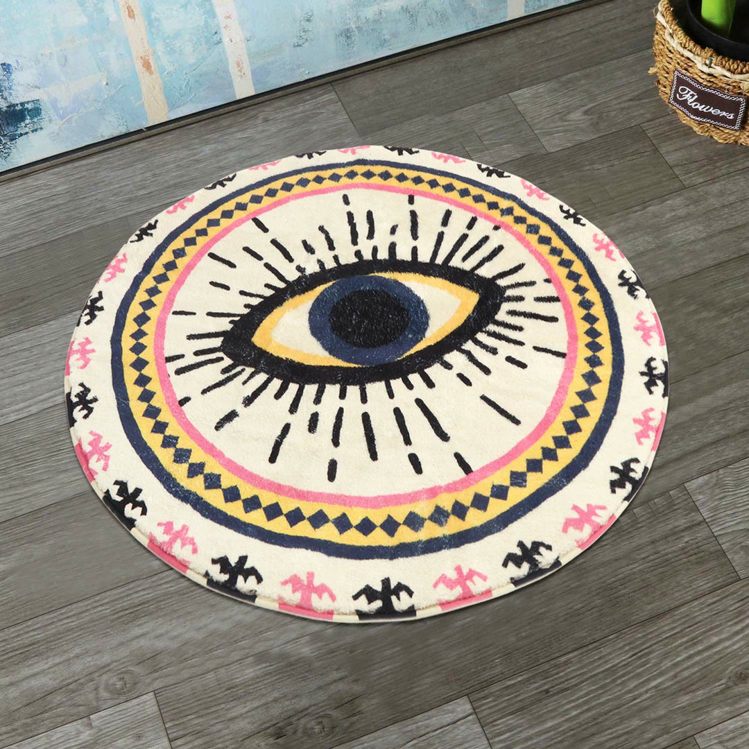 Olivenorma Round Pink Evil Eye Rugs Non-Slip Carpet