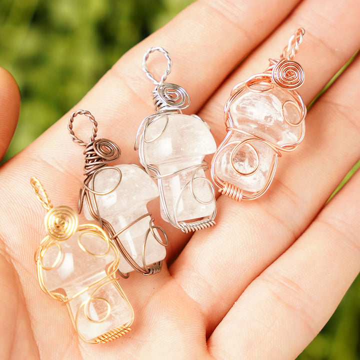 Olivenorma Natural Healing Stone Mushroom Necklace - Clear Crystal - Rose Gold Thread - image 6