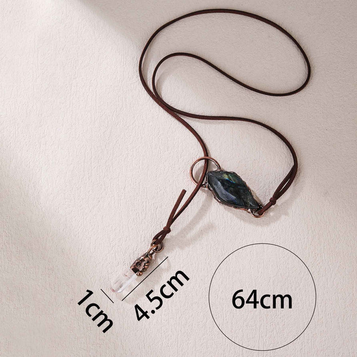 OlivenormaNatural Rough Stone Irregular Pendant Leather Rope Necklace