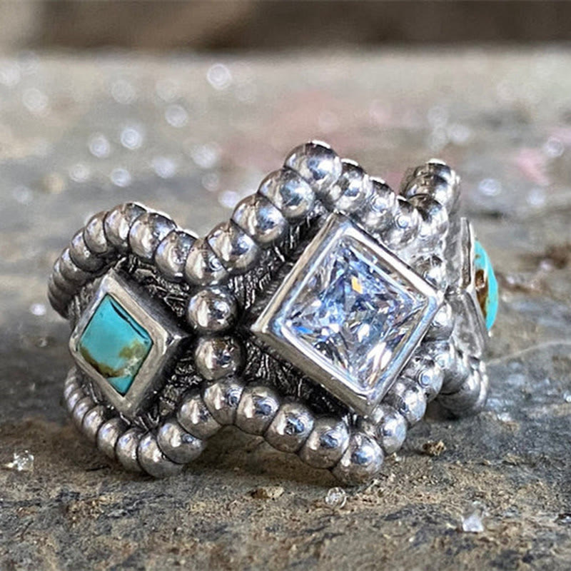 Olivenorma Vintage Turquoise Inlaid With Zircon Ring