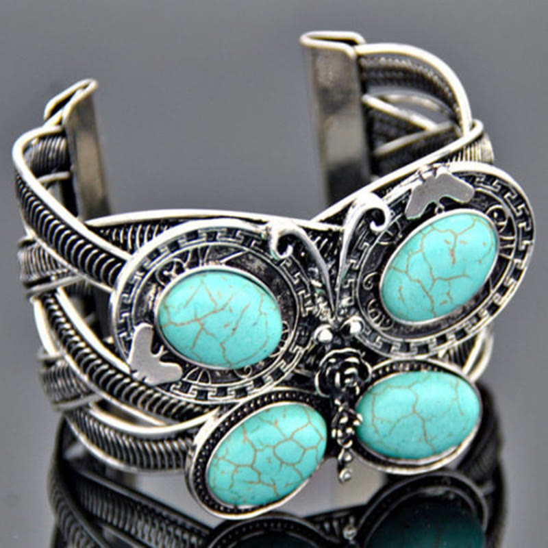 (Clearance 30% OFF / CODE: OFF30) - Olivenorma Large Turquoise Stone Butterfly Cuff Bracelet