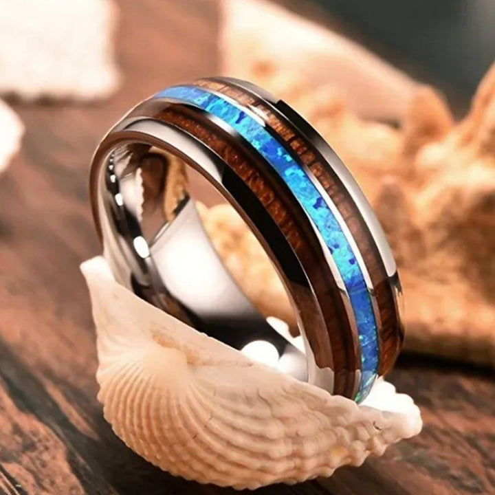 Olivenorma Koa Wood and Abalone Shell Tungsten Carbide Ring - image 2