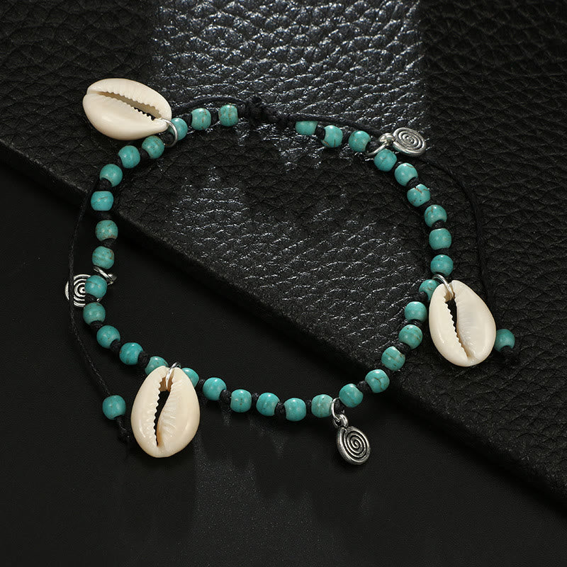 Olivenorma Natural Turquoise Beaded Shell Pendant Bracelet Anklet