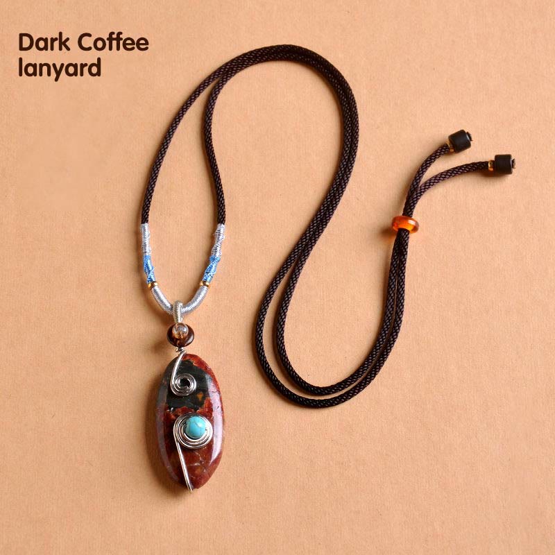 Olivenorma Natural Stone Pendant Hand Braided Rope Clavicle Necklace