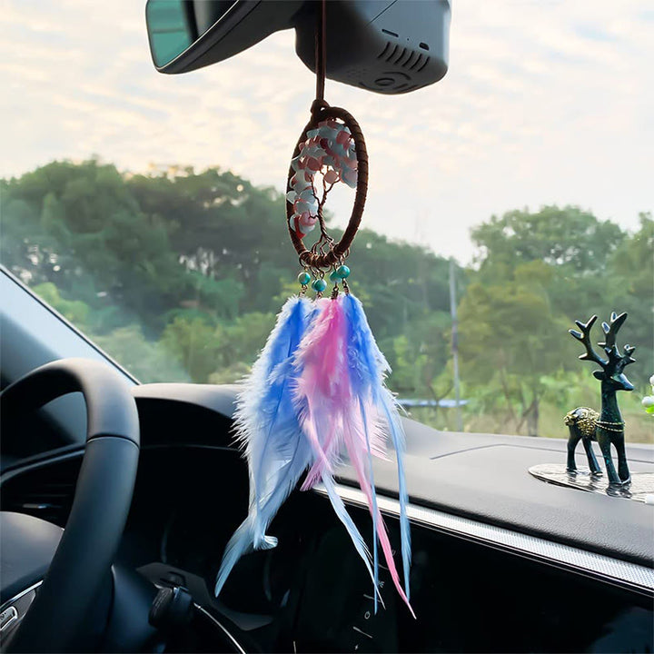 Olivenorma Crystal Tree of Life Feather Dreamcatcher Car Ornament