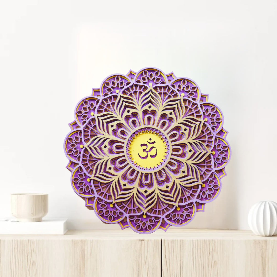 Olivenorma Purple Pink Om Hamsa Chakra 3D Carving Wall Decor