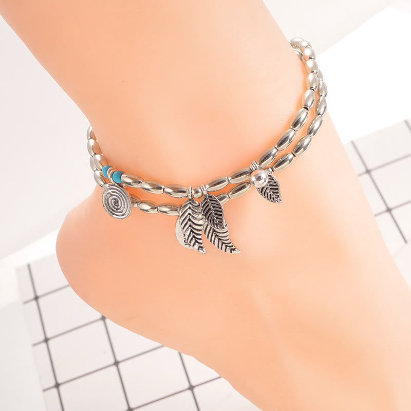 Olivenorma Turquoise Silver Color Leaf Double Layer Bracelet Anklet - image 7