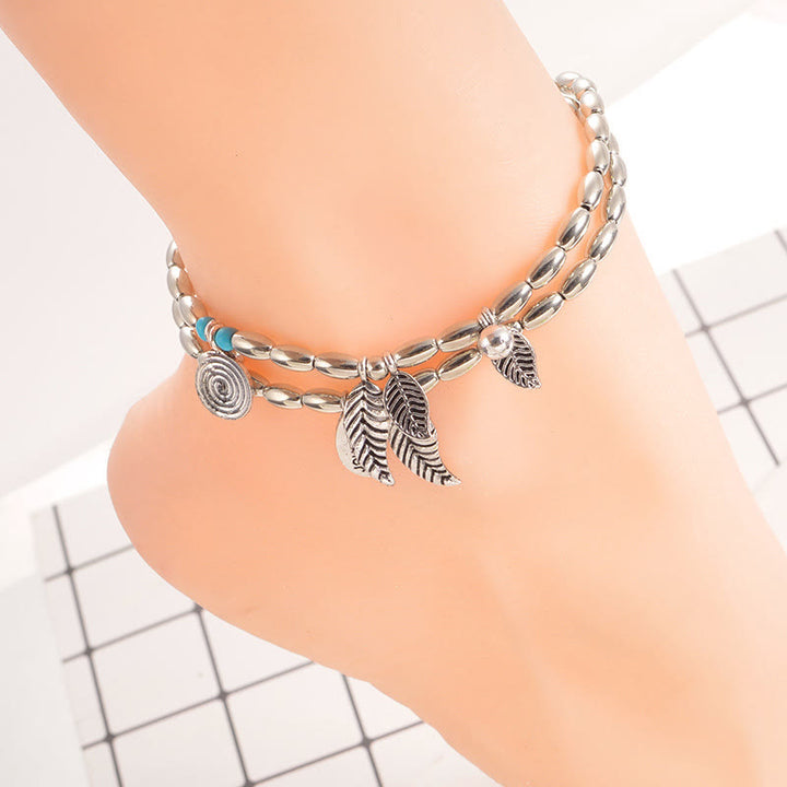 Olivenorma Turquoise Silver Color Leaf Double Layer Bracelet Anklet - image 7