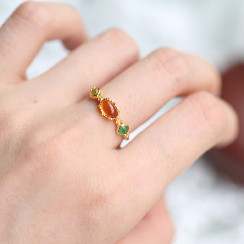 Olivenorma Retro Dainty Amber Gemstone Ring