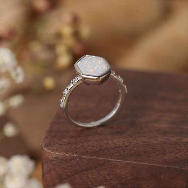 Olivenorma Hexagon Opal Rough Zircon Ring