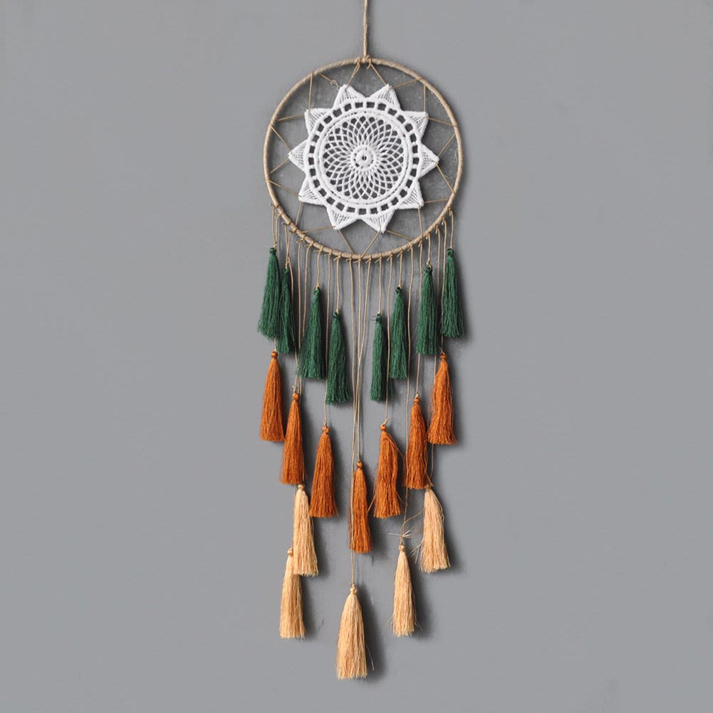 Olivenorma Braided Lace Tassel Pendant Dream Catcher - Green Brown - image 6