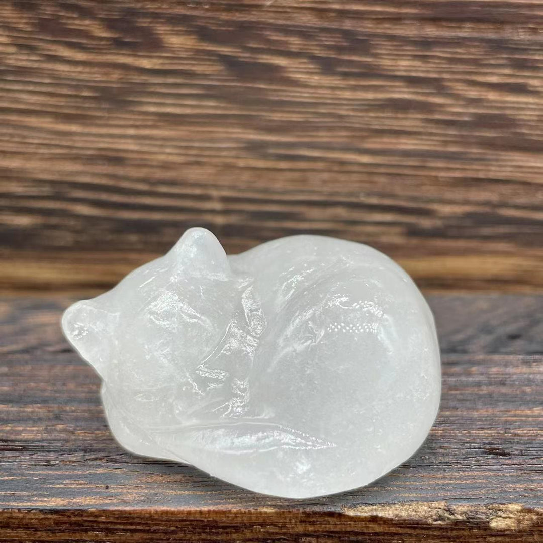 Olivenorma 4cm Natural Crystal Nap Cat Gemstone Decoration - Clear Crystal - image 39