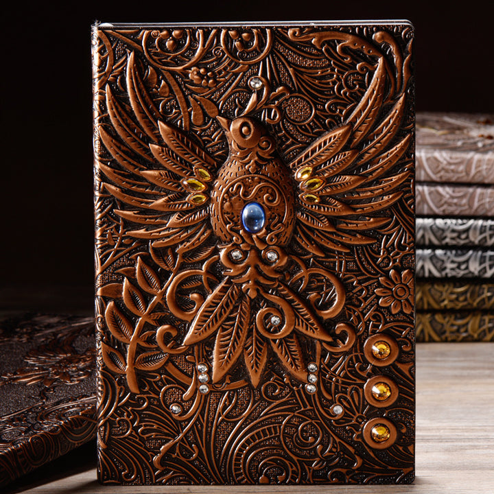 Olivenorma Crystal Stone Phoenix Embossed Leather Journal Notebook