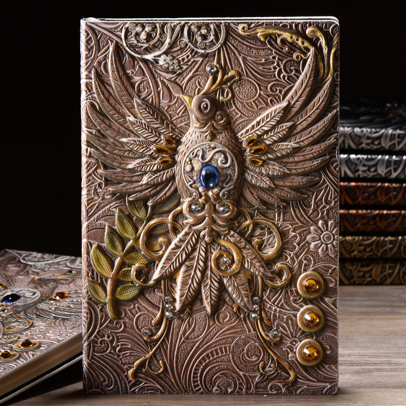 Olivenorma Crystal Stone Phoenix Embossed Leather Journal Notebook