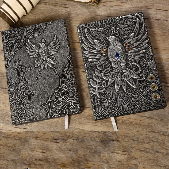 Olivenorma Crystal Stone Phoenix Embossed Leather Journal Notebook