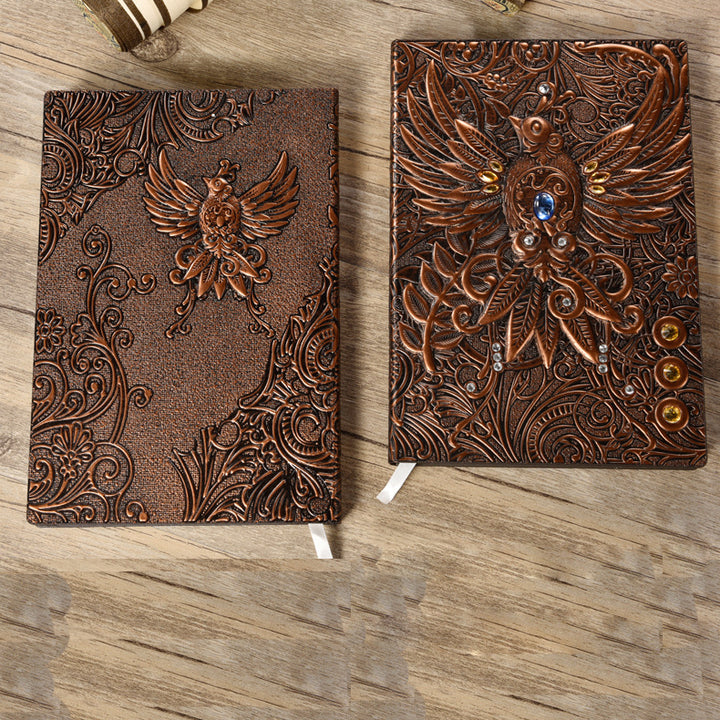 Olivenorma Crystal Stone Phoenix Embossed Leather Journal Notebook