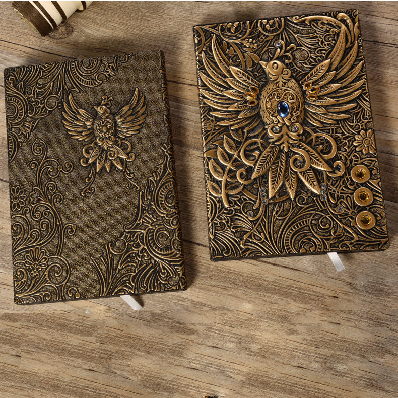 Olivenorma Crystal Stone Phoenix Embossed Leather Journal Notebook