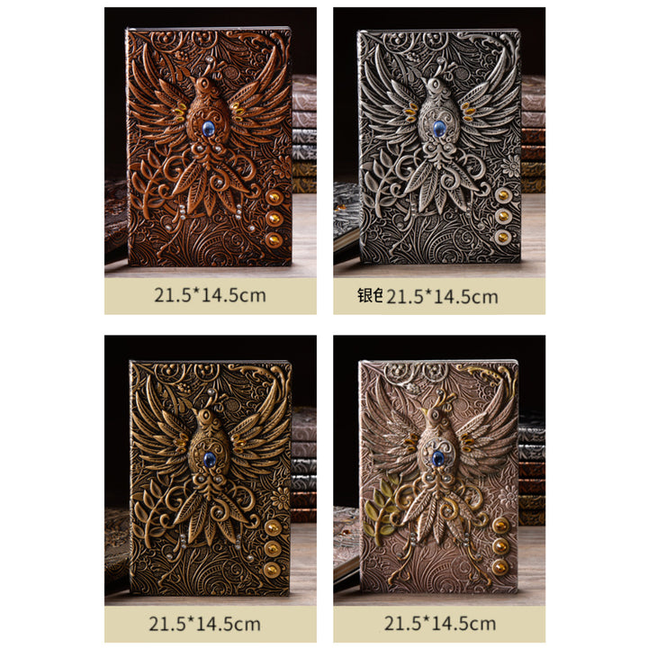 Olivenorma Crystal Stone Phoenix Embossed Leather Journal Notebook