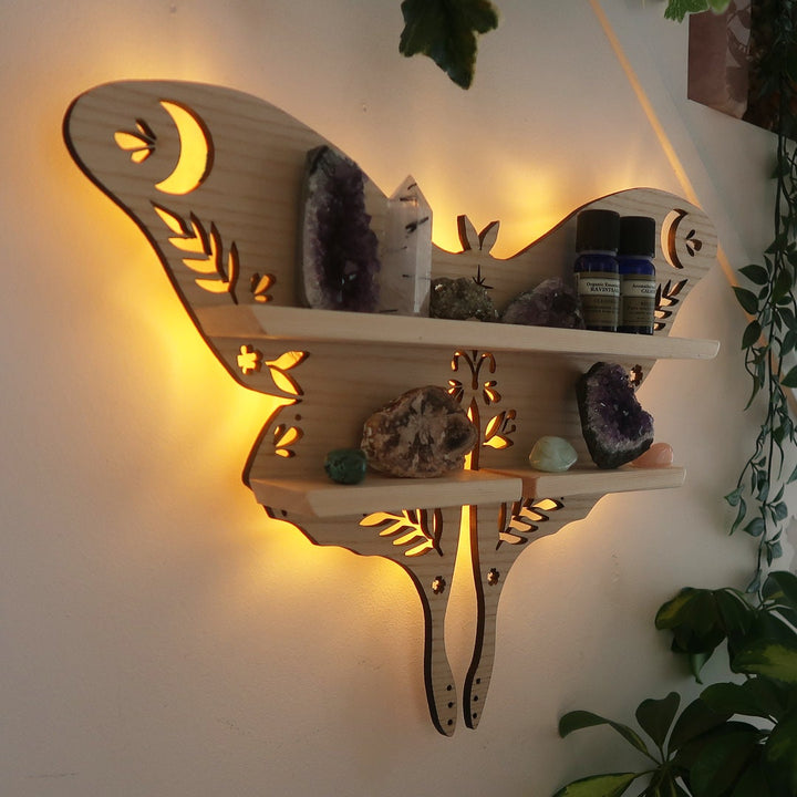 Olivenorma Light Wood Luna Moth Crystal Shelf