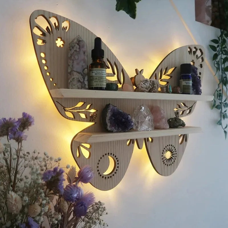 Olivenorma Wooden Butterfly Shelves Crystal Lamp Shelf