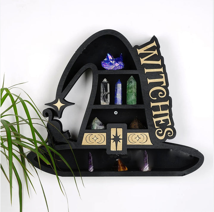 Olivenorma Witch Hat Shape Wooden Display Crystal Shelf