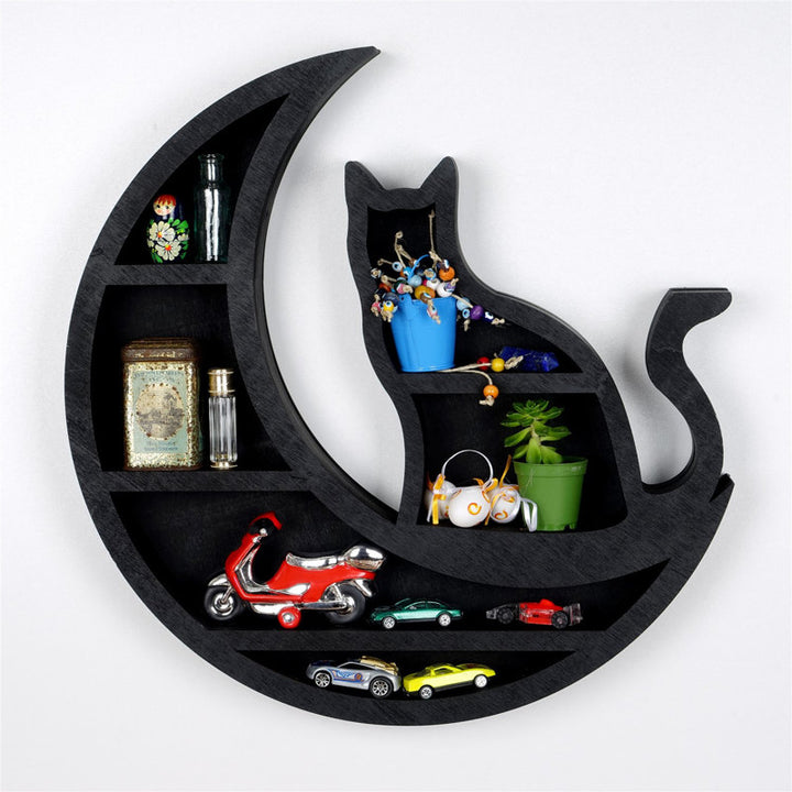 Olivenorma Moon Cat Wooden Wall Hanging Crystal Shelf