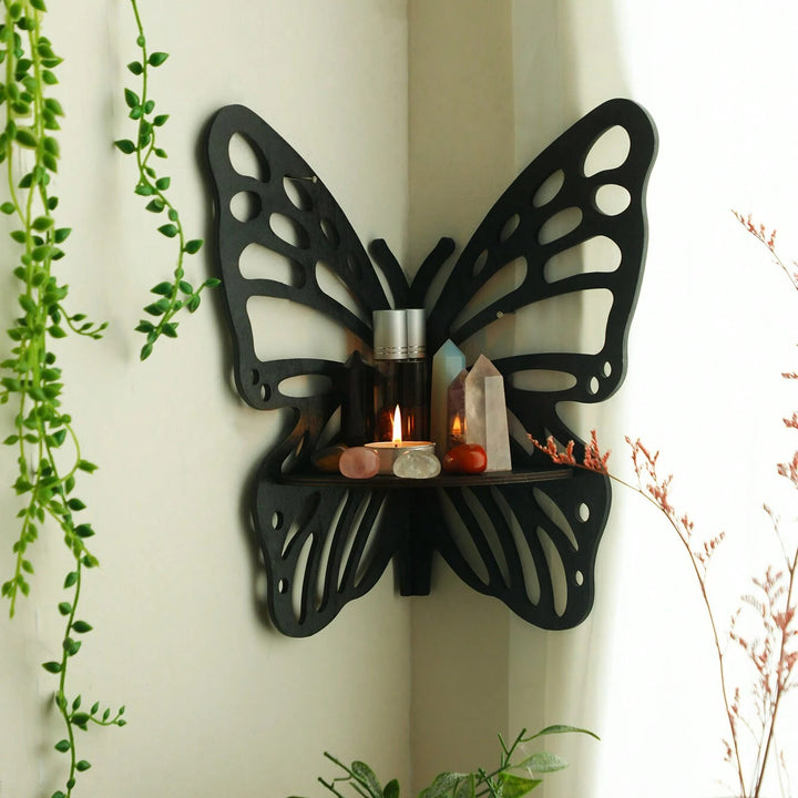 Olivenorma Butterfly Shaped Floating Corner Wall Holder Crystal Shelf