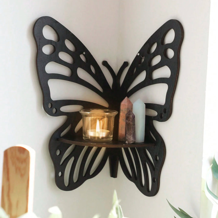 Olivenorma Butterfly Shaped Floating Corner Wall Holder Crystal Shelf