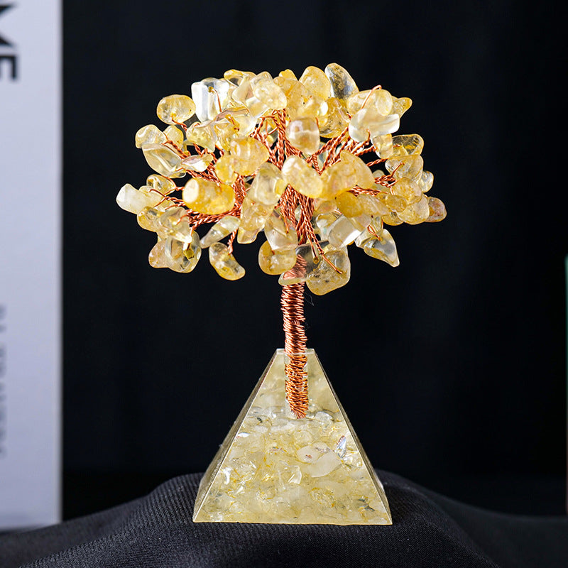 Olivenorma Natural Crystal Gravel Pyramid Base Feng Shui Tree