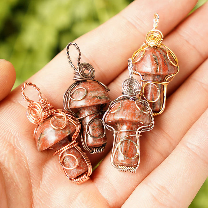 Olivenorma Natural Healing Stone Mushroom Necklace - Red Sesame Jasper - Rose Gold Thread - image 49