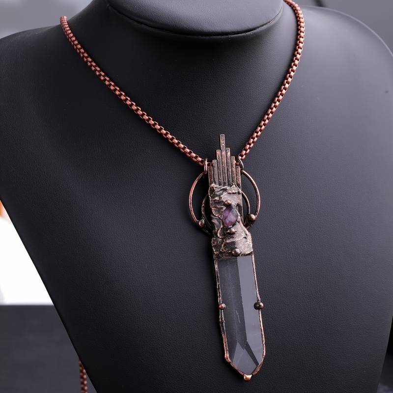 Olivenorma Clear Crystal Copper Vintage Sword Pendant Gemstone Necklace