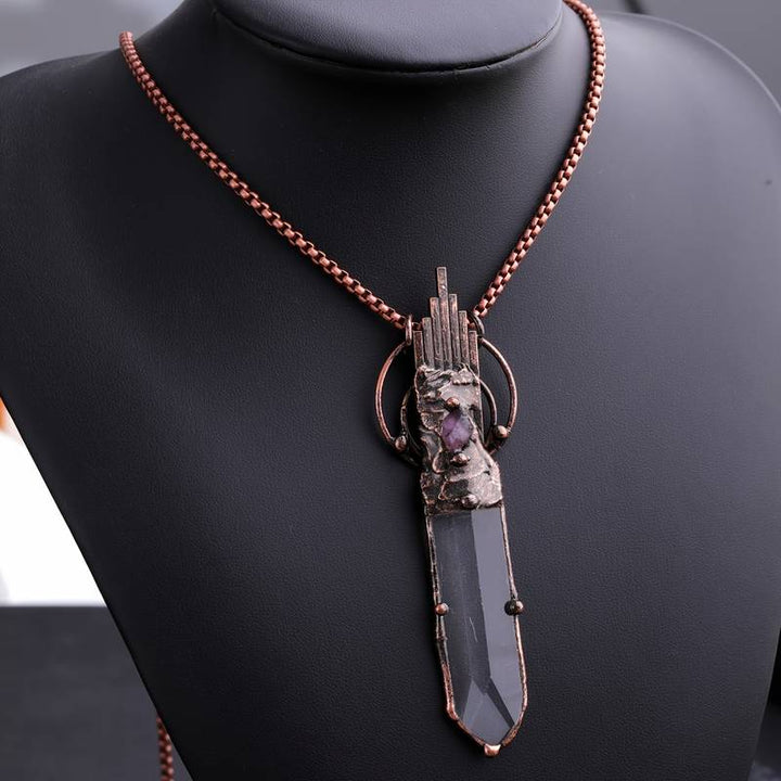 Olivenorma Clear Crystal Copper Vintage Sword Pendant Gemstone Necklace