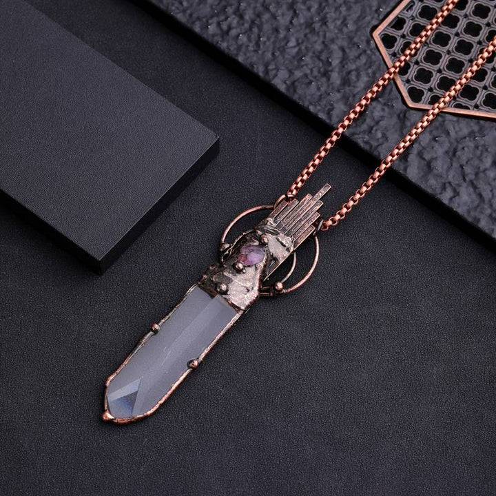 Olivenorma Clear Crystal Copper Vintage Sword Pendant Gemstone Necklace