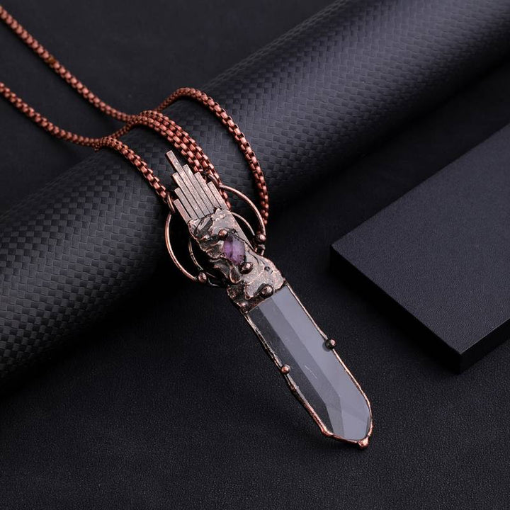 Olivenorma Clear Crystal Copper Vintage Sword Pendant Gemstone Necklace