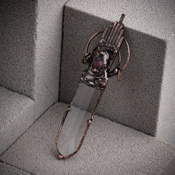 Olivenorma Clear Crystal Copper Vintage Sword Pendant Gemstone Necklace