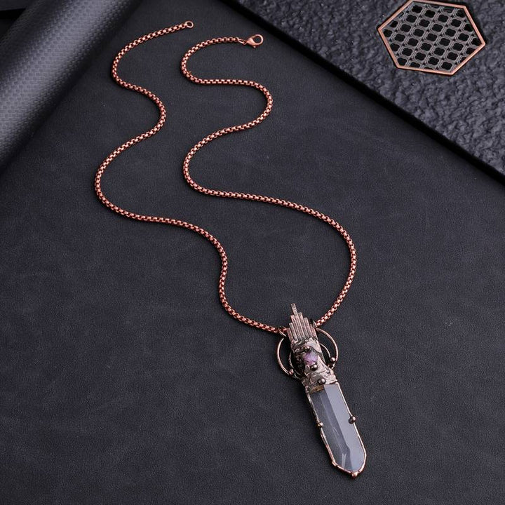 Olivenorma Clear Crystal Copper Vintage Sword Pendant Gemstone Necklace