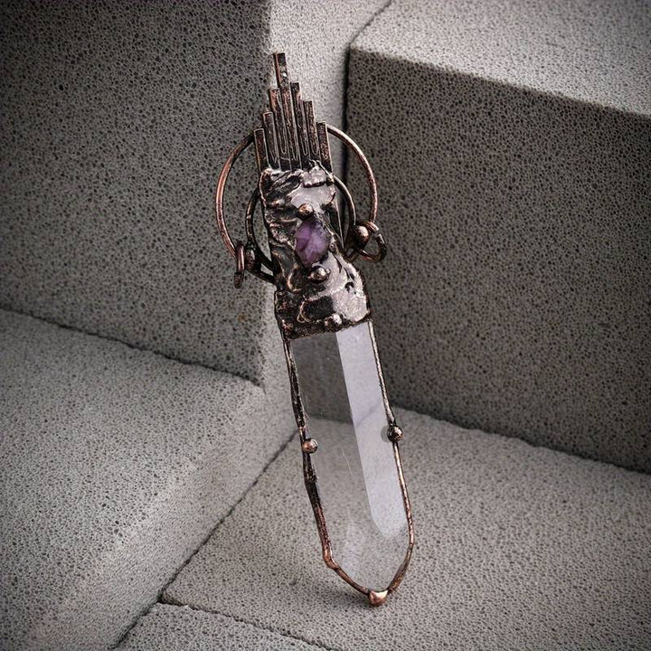 Olivenorma Clear Crystal Copper Vintage Sword Pendant Gemstone Necklace