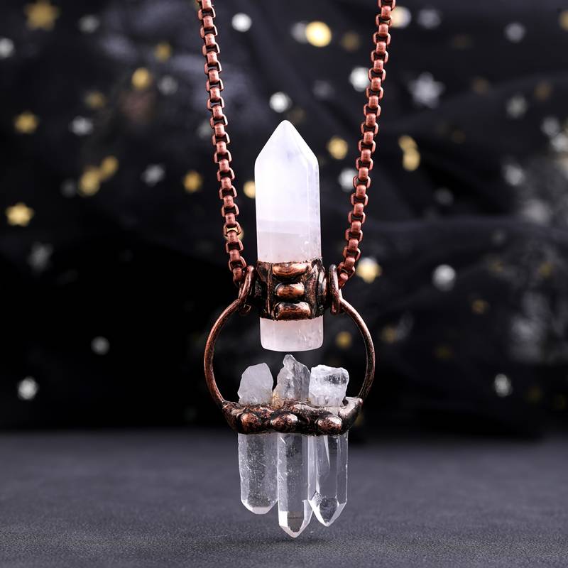 Olivenorma Irregular Clear Quartz Hexagonal Pillar Gemstone Necklace