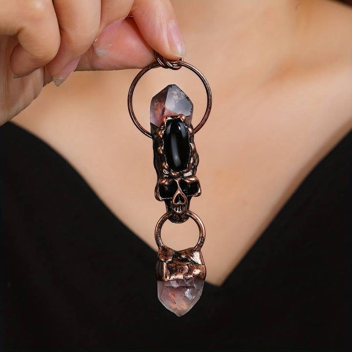 Olivenorma Amethyst Black Onyx Skull Pendant Gemstone Necklace