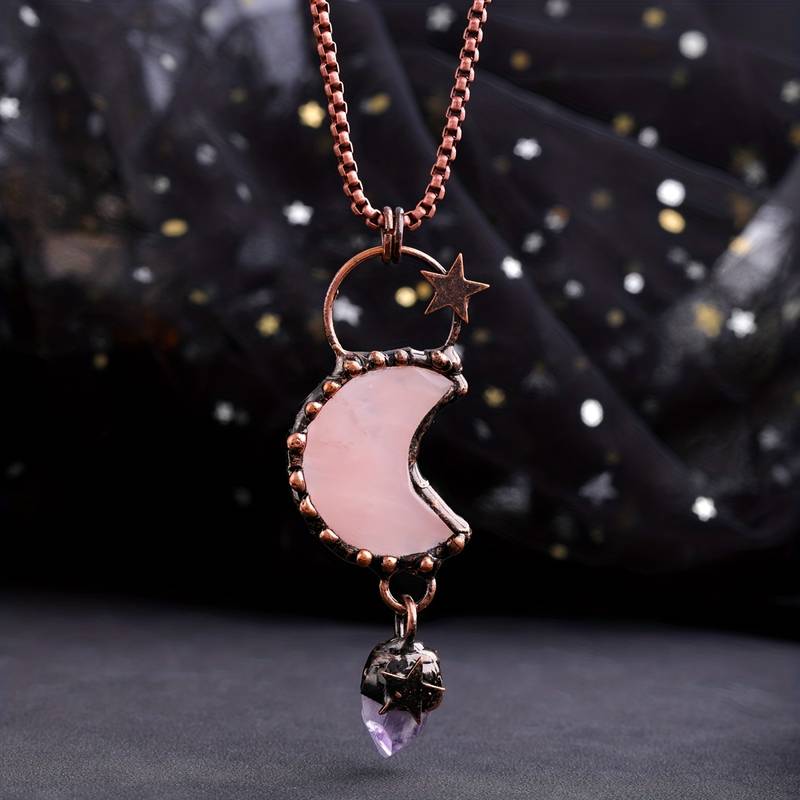 Olivenorma Crystal Moon Star Gemstone Pendant Necklace - image 1