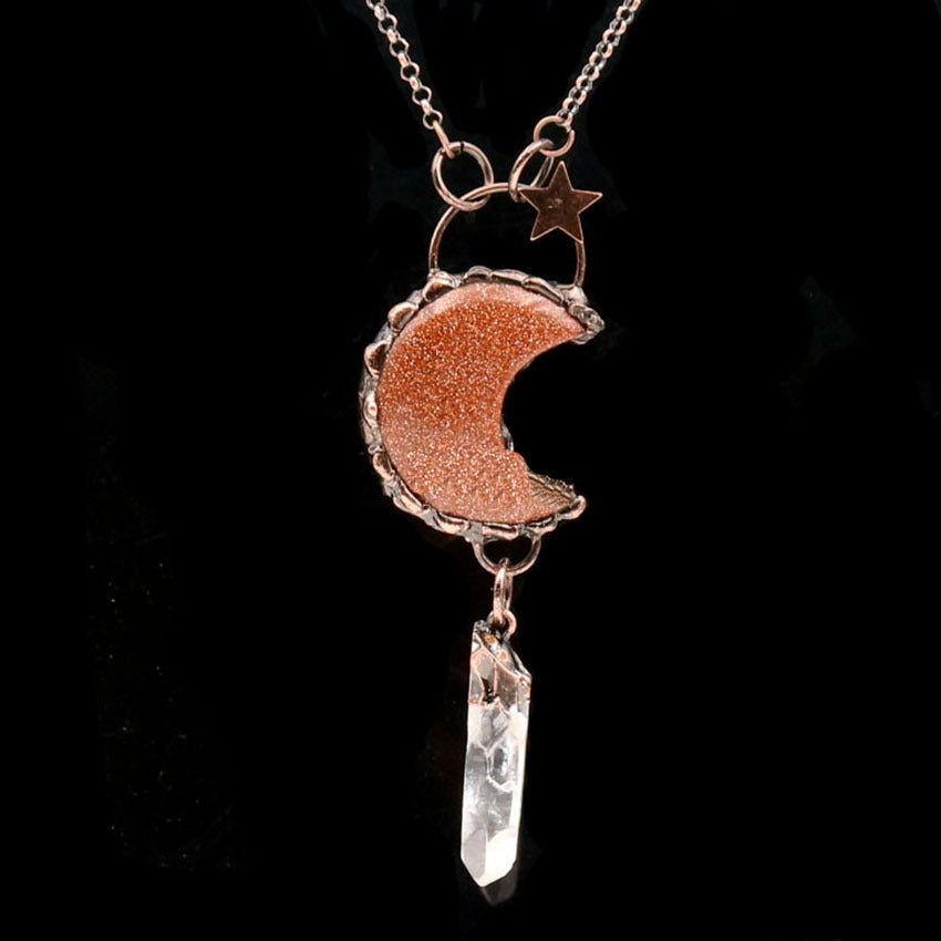 Olivenorma Crystal Moon Star Gemstone Pendant Necklace