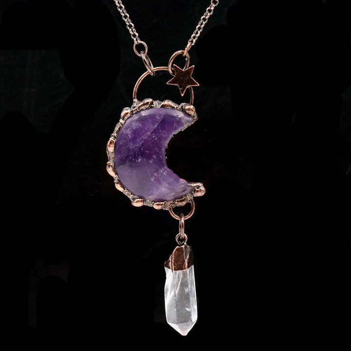 Olivenorma Crystal Moon Star Gemstone Pendant Necklace - Amethyst&Clear Quartz - image 5