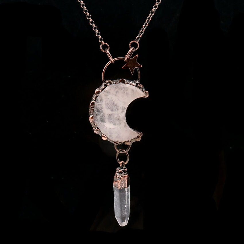 Olivenorma Crystal Moon Star Gemstone Pendant Necklace