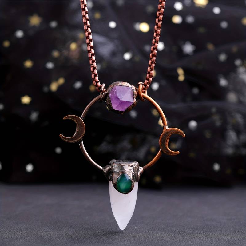 Olivenorma Bullet Clear Crystal Double Moon Gemstone Necklace